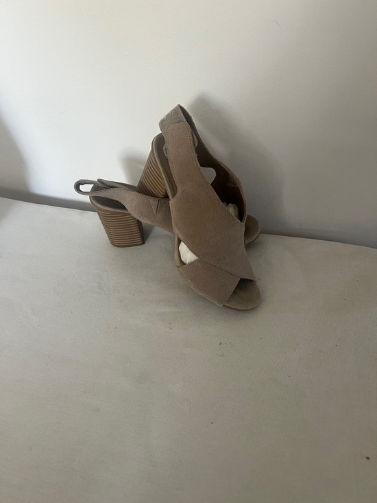 Kenneth Cole Shoes - Kenneth Cole Taupe Suede Crisscross Open-Toe Block Heel Slingback Sandal